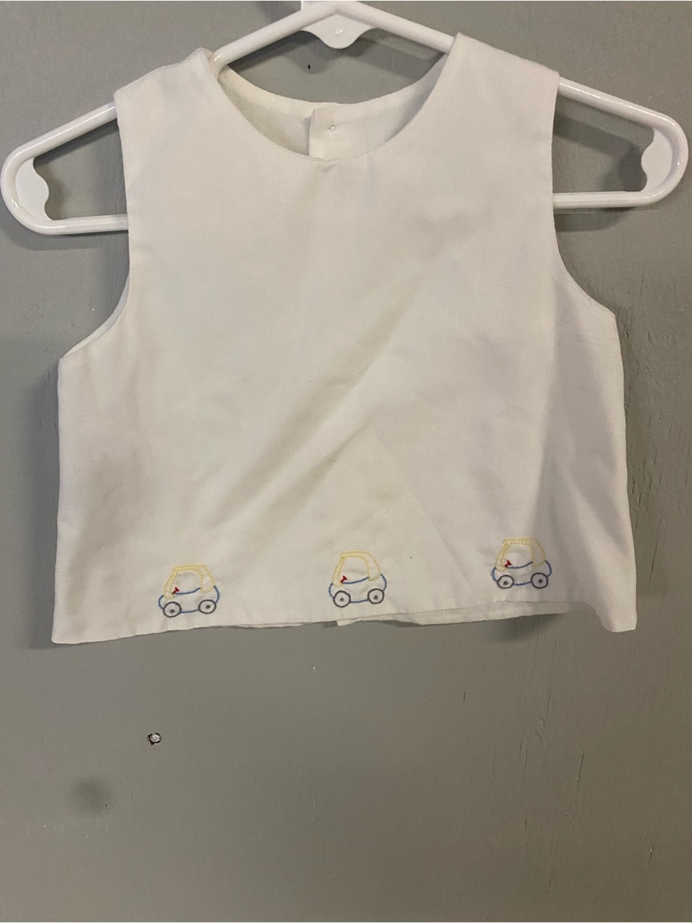 White Sleeveless Baby Top with Embroidered Cars